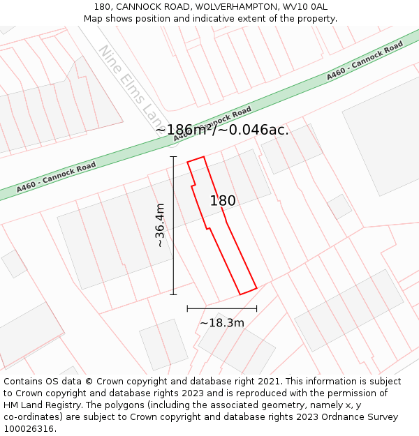 180, CANNOCK ROAD, WOLVERHAMPTON, WV10 0AL: Plot and title map
