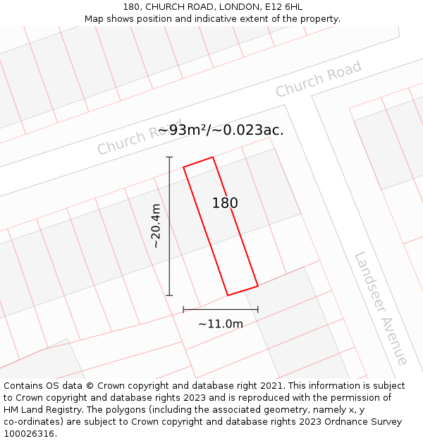 180, CHURCH ROAD, LONDON, E12 6HL: Plot and title map