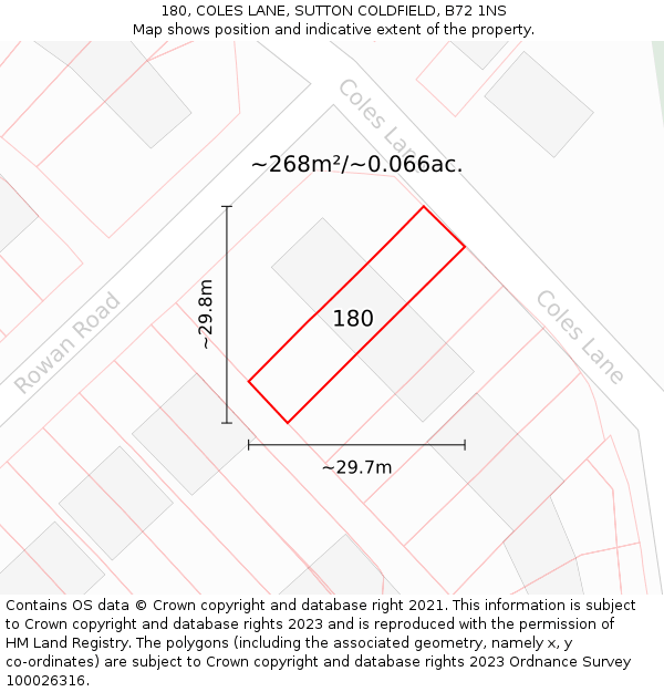 180, COLES LANE, SUTTON COLDFIELD, B72 1NS: Plot and title map
