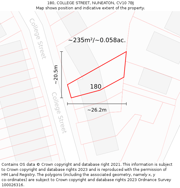 180, COLLEGE STREET, NUNEATON, CV10 7BJ: Plot and title map