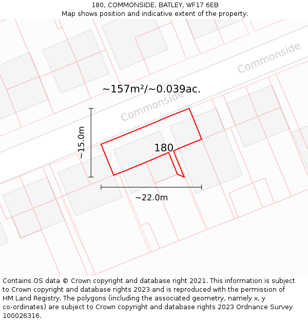 180, COMMONSIDE, BATLEY, WF17 6EB: Plot and title map