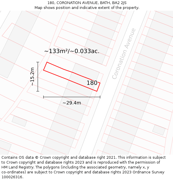 180, CORONATION AVENUE, BATH, BA2 2JS: Plot and title map