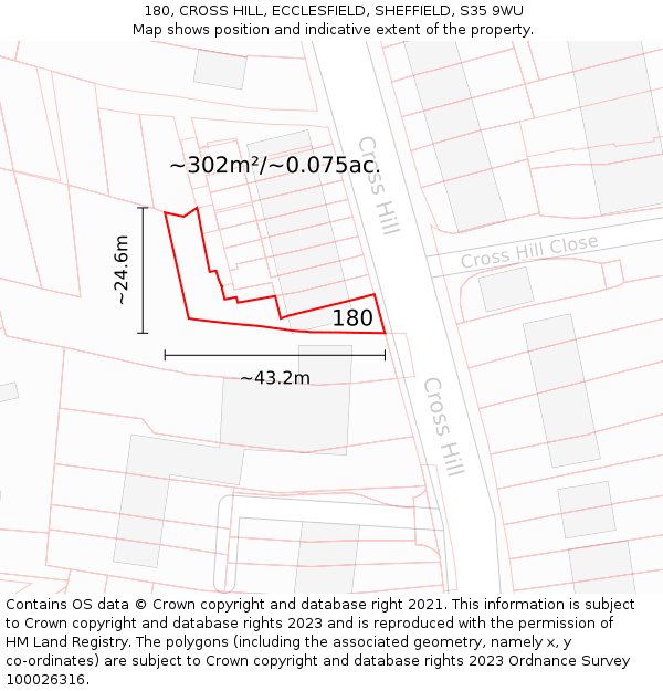 180, CROSS HILL, ECCLESFIELD, SHEFFIELD, S35 9WU: Plot and title map