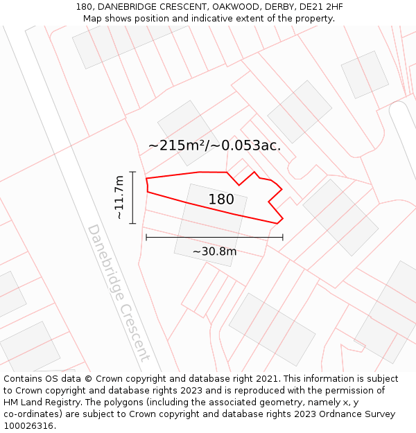 180, DANEBRIDGE CRESCENT, OAKWOOD, DERBY, DE21 2HF: Plot and title map