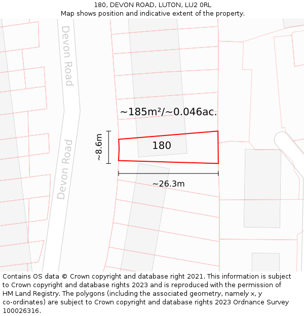 180, DEVON ROAD, LUTON, LU2 0RL: Plot and title map