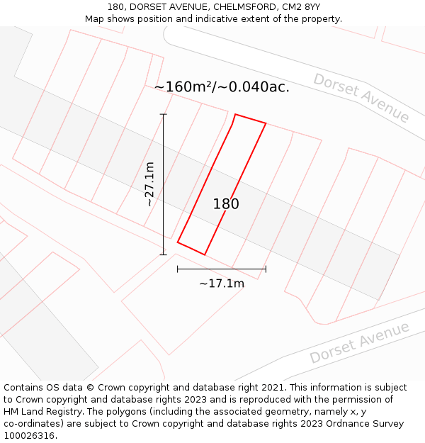 180, DORSET AVENUE, CHELMSFORD, CM2 8YY: Plot and title map
