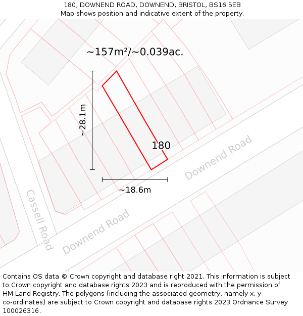 180, DOWNEND ROAD, DOWNEND, BRISTOL, BS16 5EB: Plot and title map