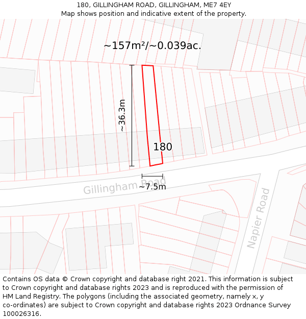 180, GILLINGHAM ROAD, GILLINGHAM, ME7 4EY: Plot and title map