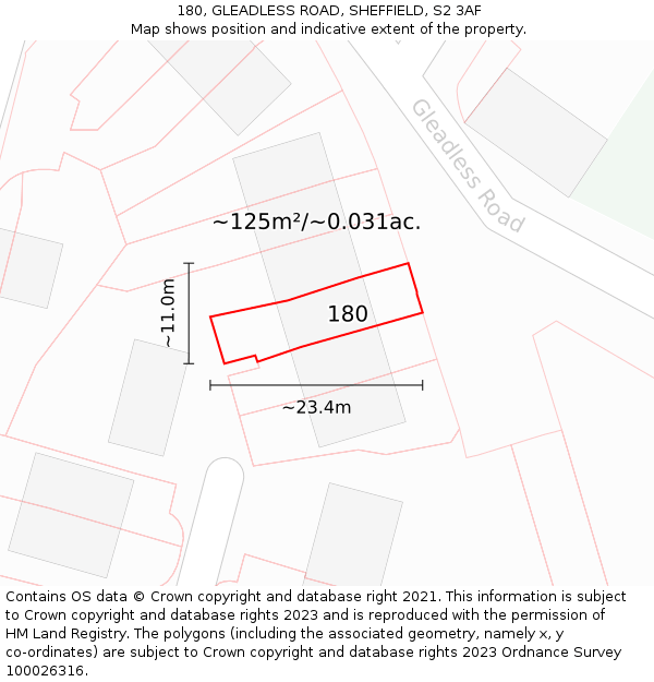 180, GLEADLESS ROAD, SHEFFIELD, S2 3AF: Plot and title map