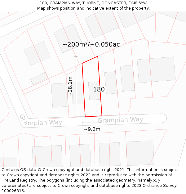 180, GRAMPIAN WAY, THORNE, DONCASTER, DN8 5YW: Plot and title map