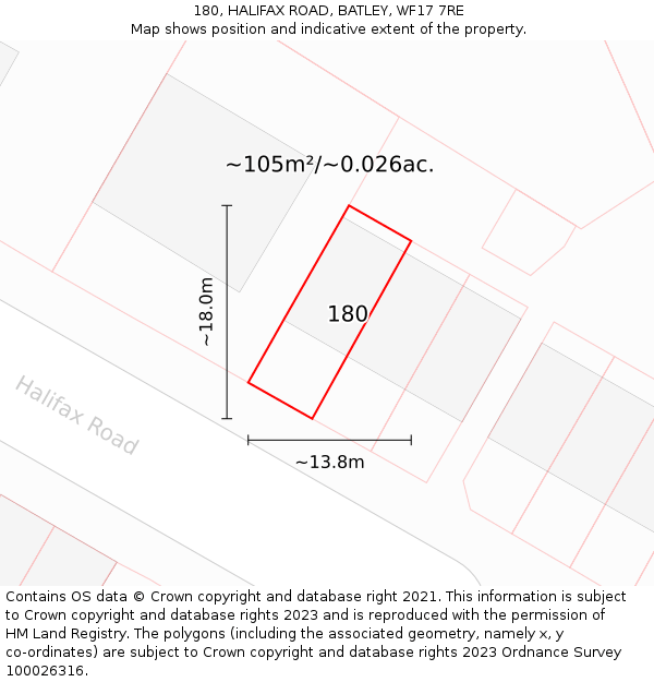 180, HALIFAX ROAD, BATLEY, WF17 7RE: Plot and title map