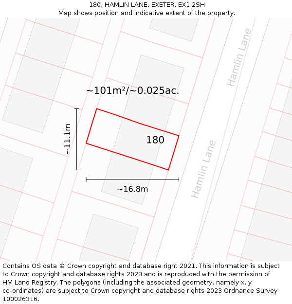 180, HAMLIN LANE, EXETER, EX1 2SH: Plot and title map