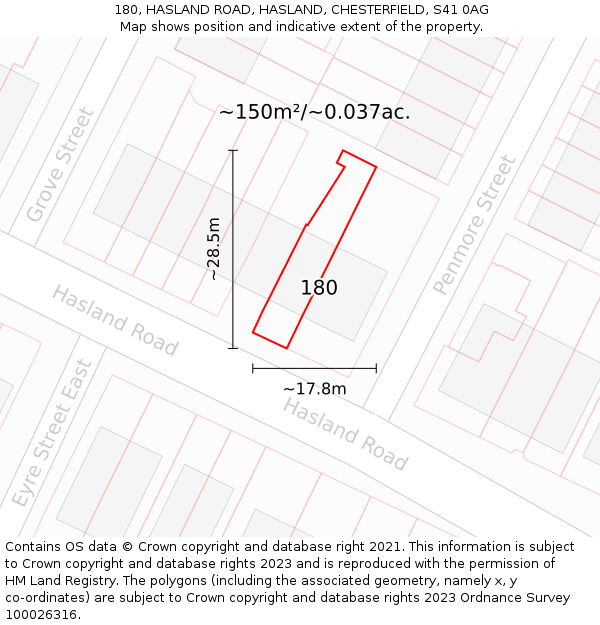 180, HASLAND ROAD, HASLAND, CHESTERFIELD, S41 0AG: Plot and title map