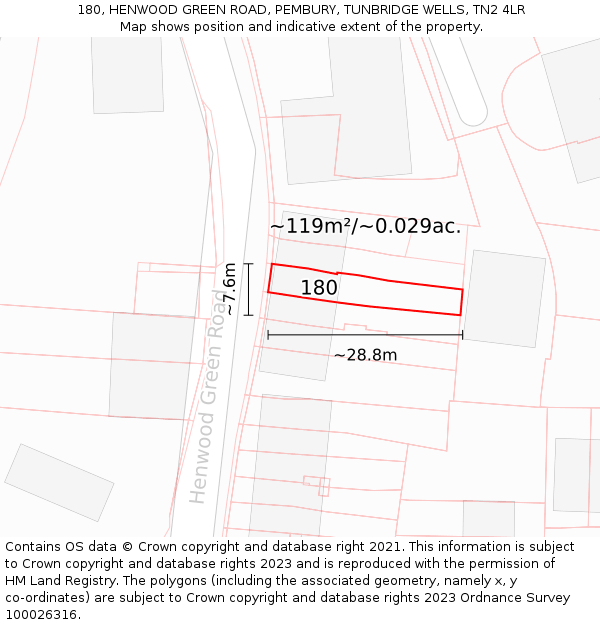 180, HENWOOD GREEN ROAD, PEMBURY, TUNBRIDGE WELLS, TN2 4LR: Plot and title map