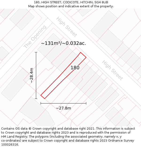 180, HIGH STREET, CODICOTE, HITCHIN, SG4 8UB: Plot and title map