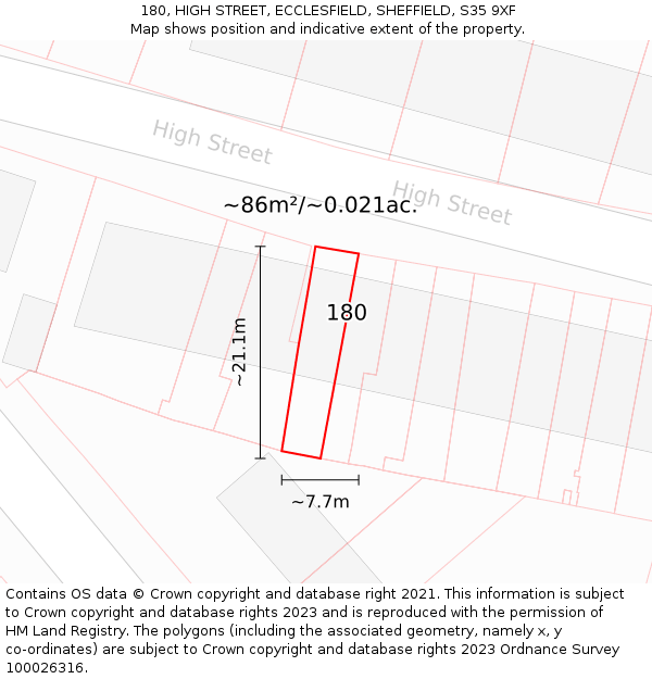 180, HIGH STREET, ECCLESFIELD, SHEFFIELD, S35 9XF: Plot and title map
