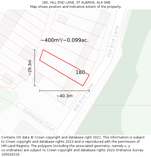 180, HILL END LANE, ST ALBANS, AL4 0AB: Plot and title map