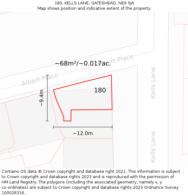 180, KELLS LANE, GATESHEAD, NE9 5JA: Plot and title map