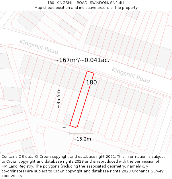 180, KINGSHILL ROAD, SWINDON, SN1 4LL: Plot and title map