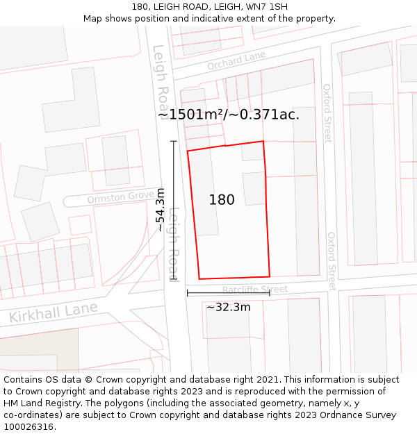 180, LEIGH ROAD, LEIGH, WN7 1SH: Plot and title map