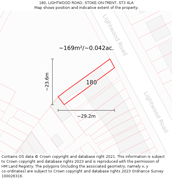 180, LIGHTWOOD ROAD, STOKE-ON-TRENT, ST3 4LA: Plot and title map
