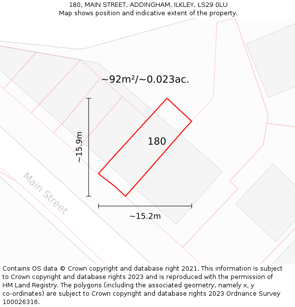 180, MAIN STREET, ADDINGHAM, ILKLEY, LS29 0LU: Plot and title map