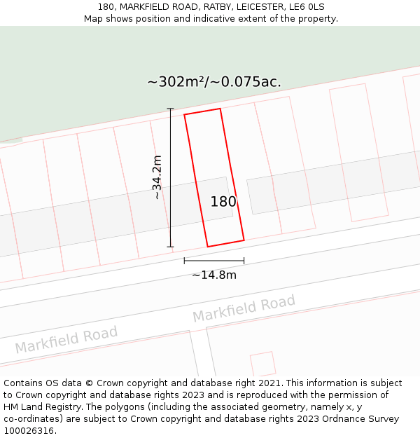 180, MARKFIELD ROAD, RATBY, LEICESTER, LE6 0LS: Plot and title map