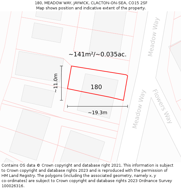 180, MEADOW WAY, JAYWICK, CLACTON-ON-SEA, CO15 2SF: Plot and title map
