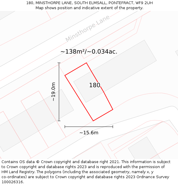 180, MINSTHORPE LANE, SOUTH ELMSALL, PONTEFRACT, WF9 2UH: Plot and title map