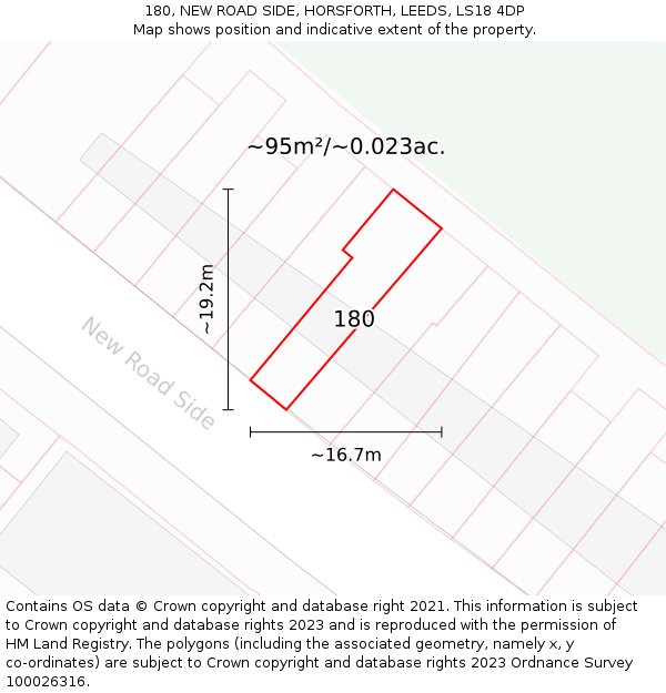 180, NEW ROAD SIDE, HORSFORTH, LEEDS, LS18 4DP: Plot and title map