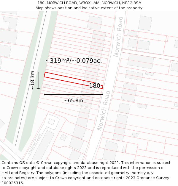 180, NORWICH ROAD, WROXHAM, NORWICH, NR12 8SA: Plot and title map