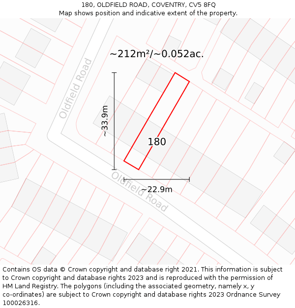 180, OLDFIELD ROAD, COVENTRY, CV5 8FQ: Plot and title map