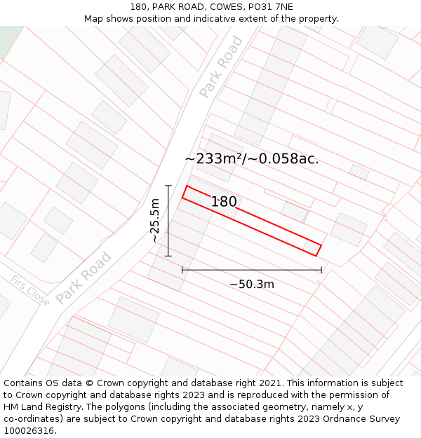 180, PARK ROAD, COWES, PO31 7NE: Plot and title map
