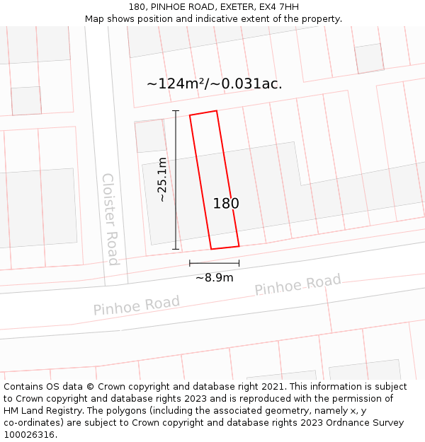180, PINHOE ROAD, EXETER, EX4 7HH: Plot and title map