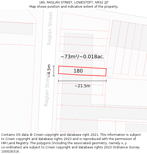 180, RAGLAN STREET, LOWESTOFT, NR32 2JT: Plot and title map