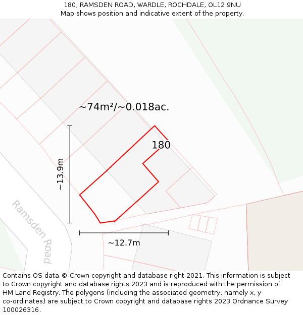 180, RAMSDEN ROAD, WARDLE, ROCHDALE, OL12 9NU: Plot and title map