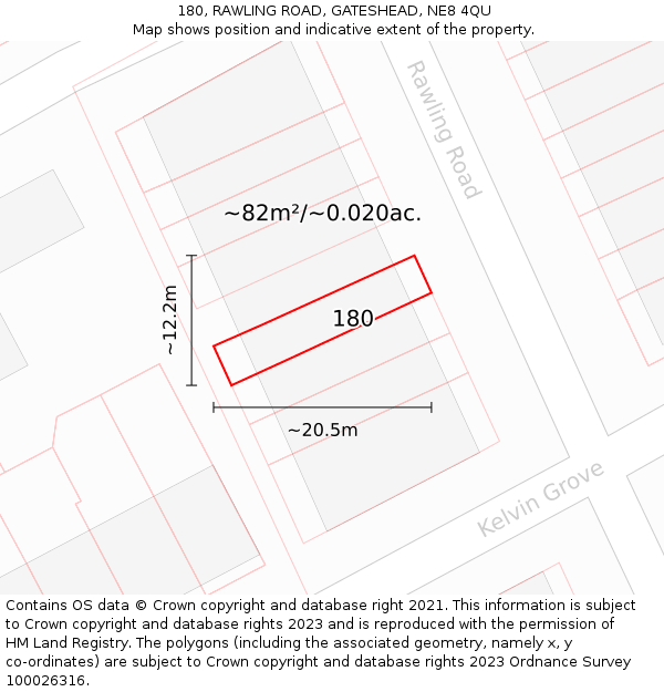 180, RAWLING ROAD, GATESHEAD, NE8 4QU: Plot and title map