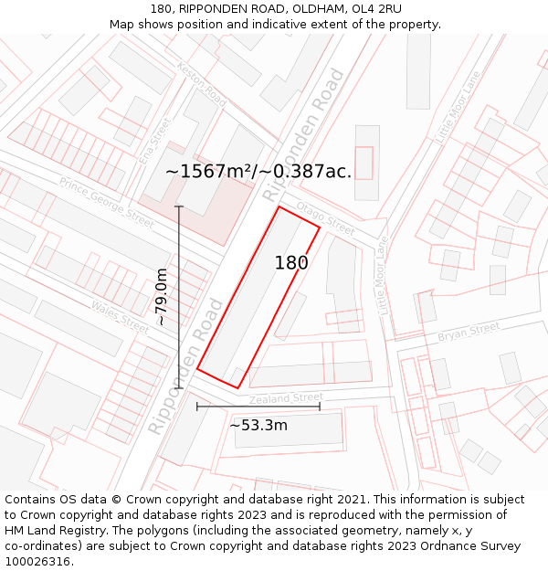 180, RIPPONDEN ROAD, OLDHAM, OL4 2RU: Plot and title map