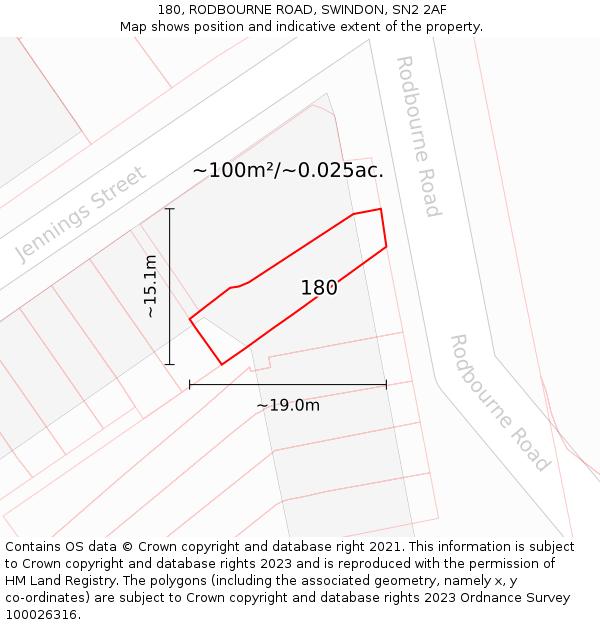 180, RODBOURNE ROAD, SWINDON, SN2 2AF: Plot and title map