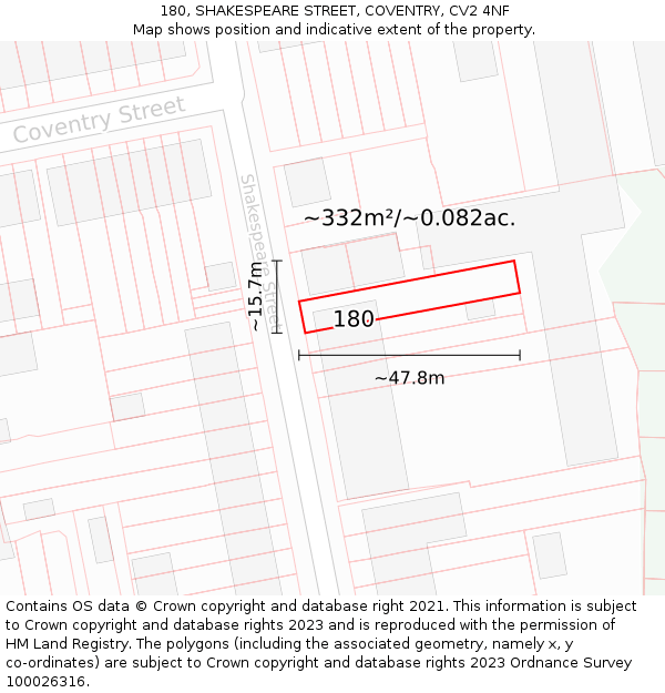 180, SHAKESPEARE STREET, COVENTRY, CV2 4NF: Plot and title map