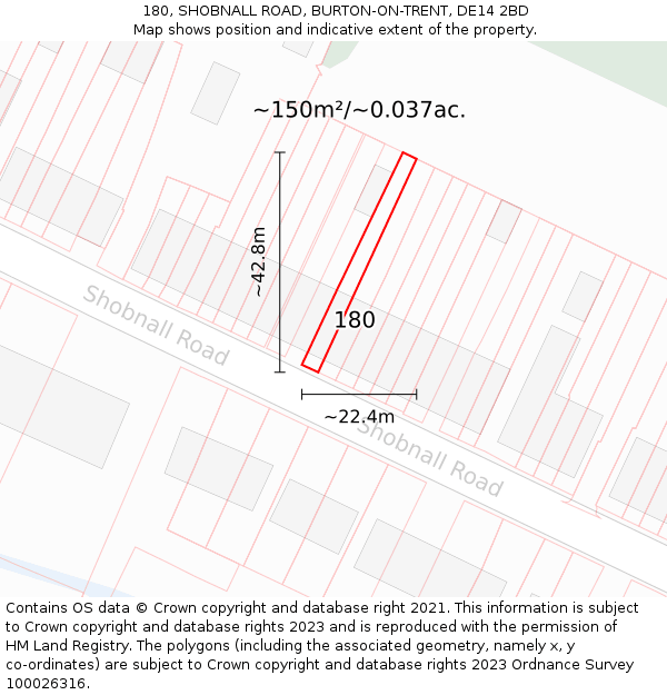 180, SHOBNALL ROAD, BURTON-ON-TRENT, DE14 2BD: Plot and title map