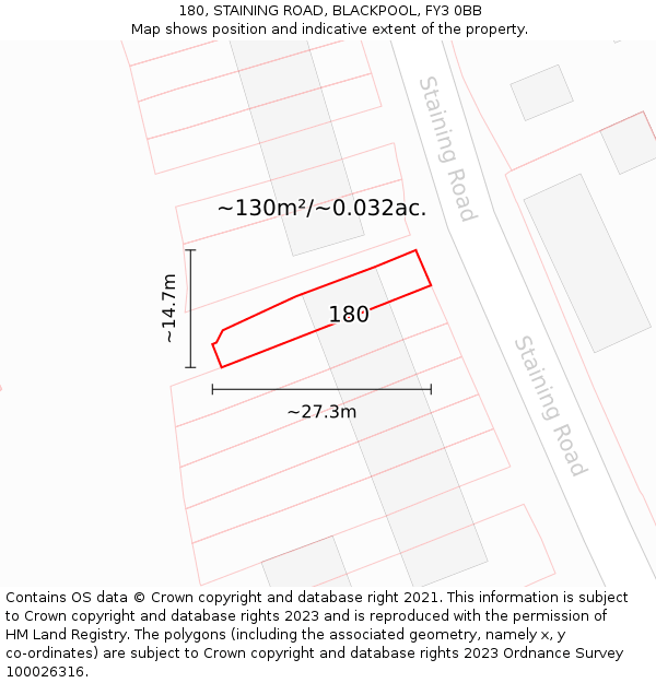 180, STAINING ROAD, BLACKPOOL, FY3 0BB: Plot and title map