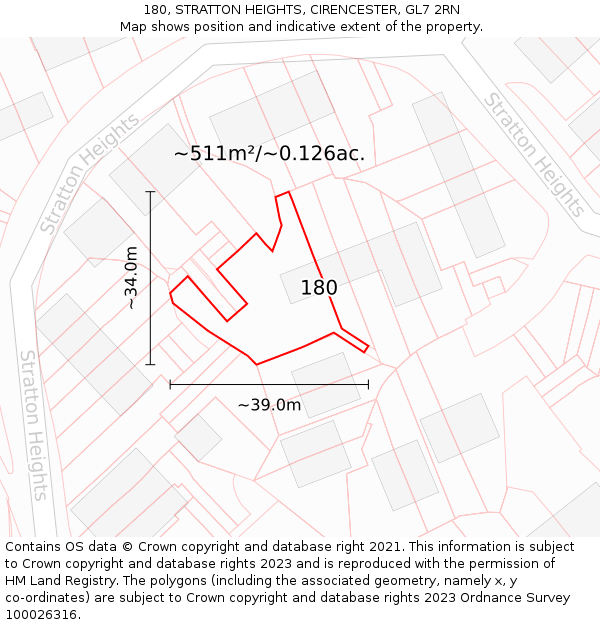 180, STRATTON HEIGHTS, CIRENCESTER, GL7 2RN: Plot and title map