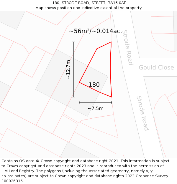 180, STRODE ROAD, STREET, BA16 0AT: Plot and title map