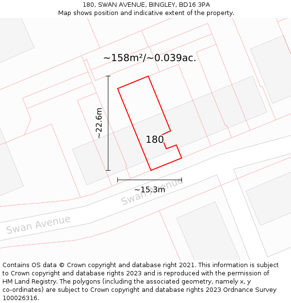180, SWAN AVENUE, BINGLEY, BD16 3PA: Plot and title map