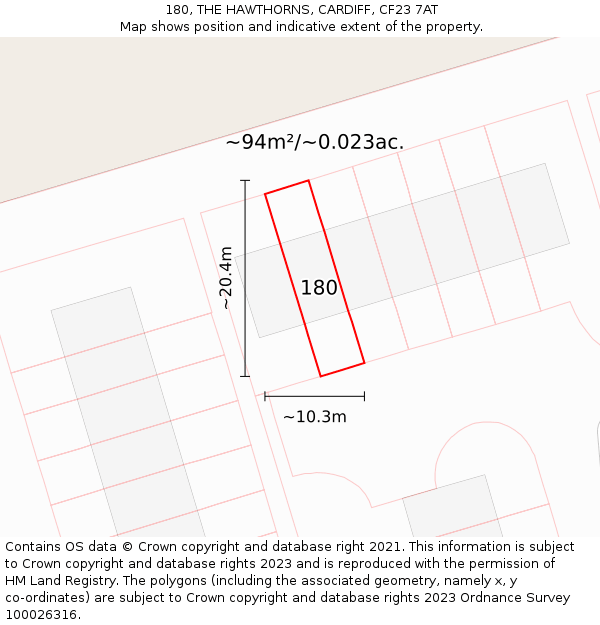 180, THE HAWTHORNS, CARDIFF, CF23 7AT: Plot and title map