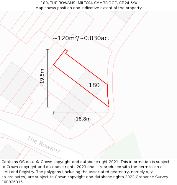 180, THE ROWANS, MILTON, CAMBRIDGE, CB24 6YX: Plot and title map