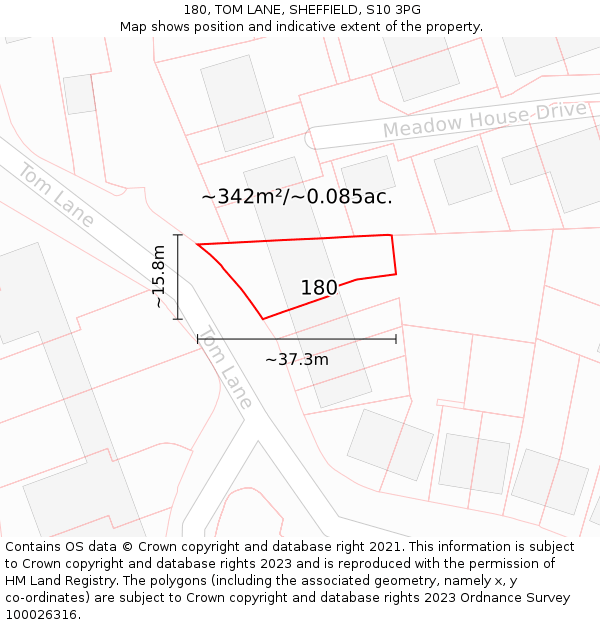 180, TOM LANE, SHEFFIELD, S10 3PG: Plot and title map