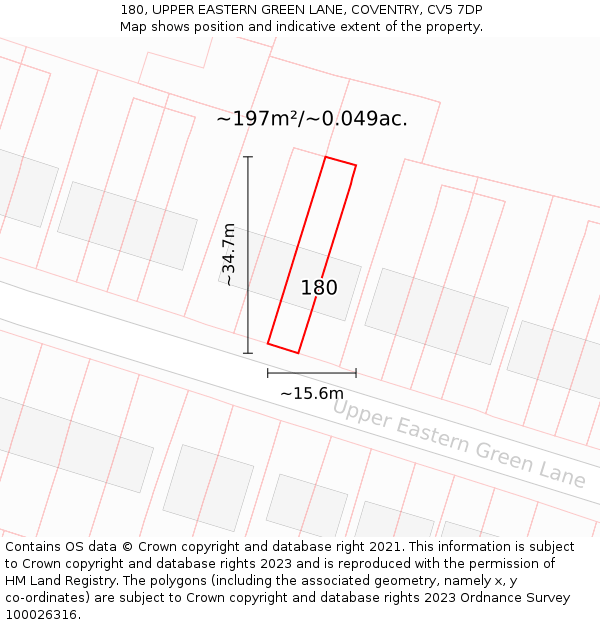 180, UPPER EASTERN GREEN LANE, COVENTRY, CV5 7DP: Plot and title map