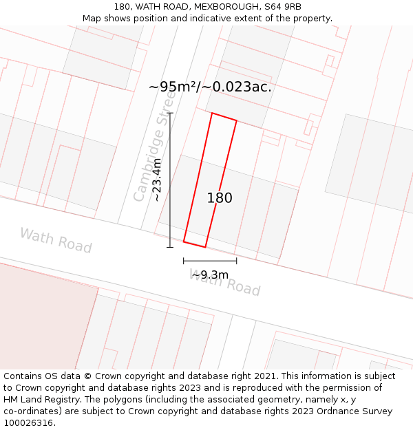 180, WATH ROAD, MEXBOROUGH, S64 9RB: Plot and title map